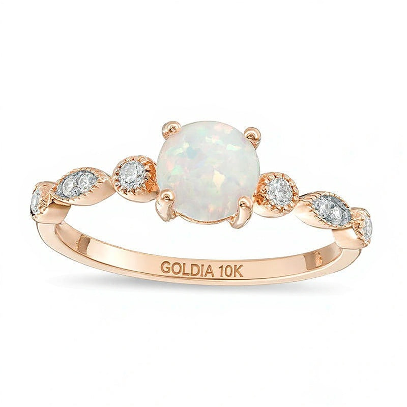 6.0mm Lab-Created Opal and 0.1 CT. TW Diamond Vintage-Style Ring in 10K Rose Gold