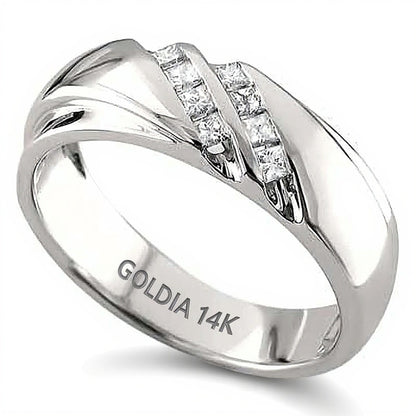 0.2 CT. TW Square-Cut Diamond Slant Double Row Band in 14K White Gold