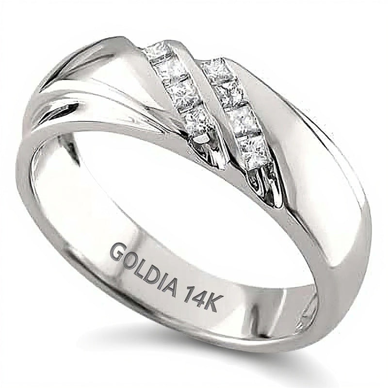 0.2 CT. TW Square-Cut Diamond Slant Double Row Band in 14K White Gold