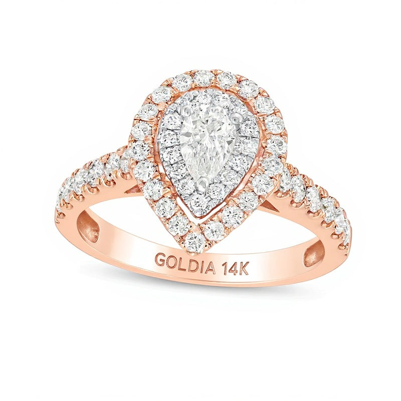 1.0 CT. TW Pear-Shaped Diamond Double Frame Engagement Ring in 14K Rose Gold