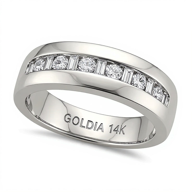 0.5 CT. TW Baguette and Round Alternating Channel Band in 14K White Gold