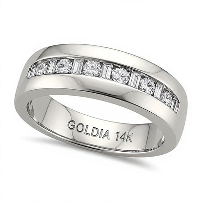 0.5 CT. TW Baguette and Round Alternating Channel Band in 14K White Gold