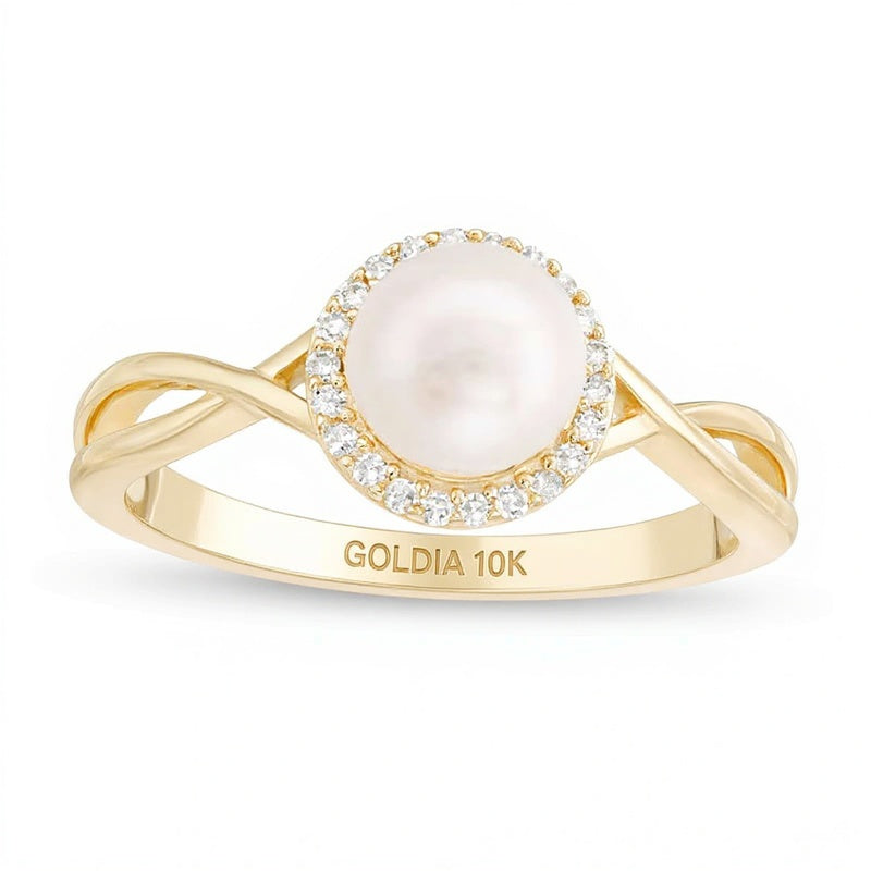 6.0mm Freshwater Cultured Pearl and 0.1 CT. TW Diamond Frame Twist Shank Ring in 10K Gold