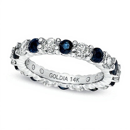 Blue Sapphire and 1.0 CT. TW Diamond Eternity Band in 14K White Gold