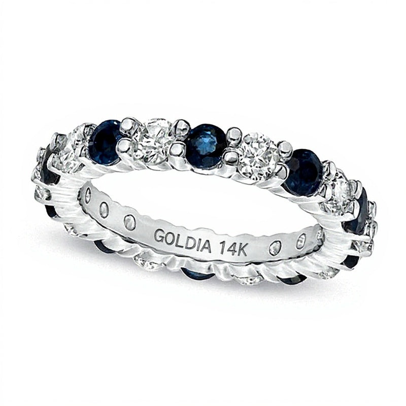 Blue Sapphire and 1.0 CT. TW Diamond Eternity Band in 14K White Gold