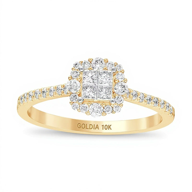 0.38 CT. TW Princess-Cut Quad Diamond Frame Engagement Ring in 10K Gold