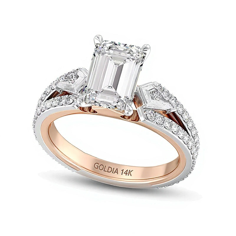 Enchanted Star Aurora 4.0 CT. TW Emerald Lab-Grown Diamond Collar Engagement Ring in 14K Two-Tone Gold