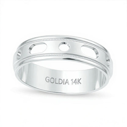 6.0mm Brushed Milgrain Slant Comfort Fit Wedding Band in 14K White Gold