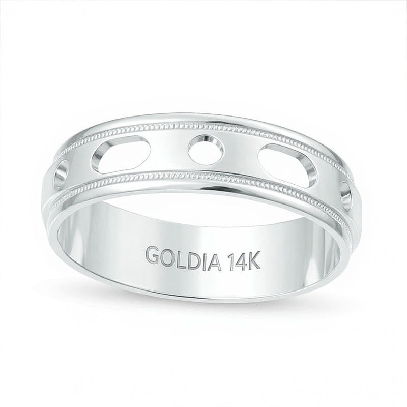 6.0mm Brushed Milgrain Slant Comfort Fit Wedding Band in 14K White Gold