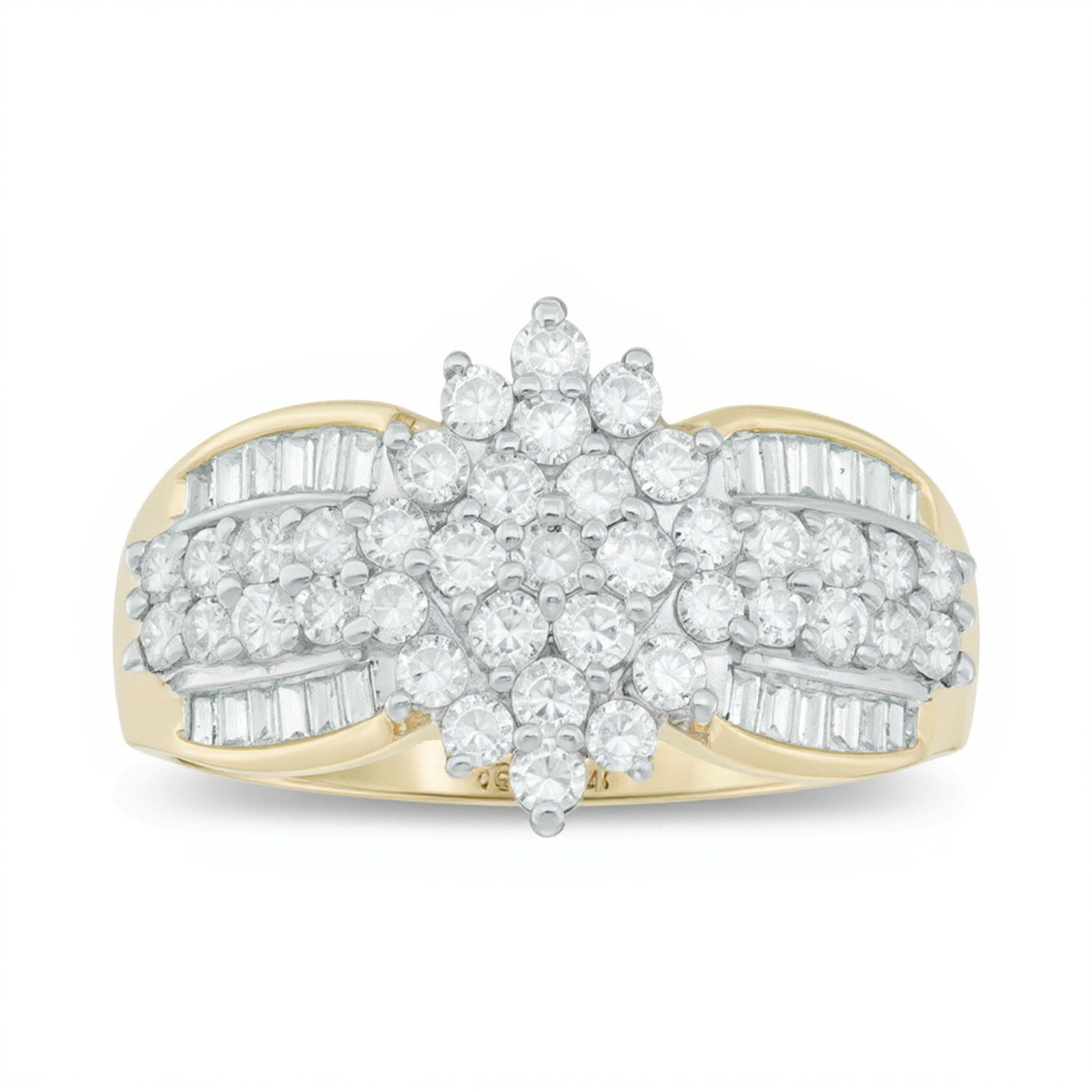 1.0 CT. TW Round and Baguette-Cut Multi-Diamond Engagement Ring in 14K Gold