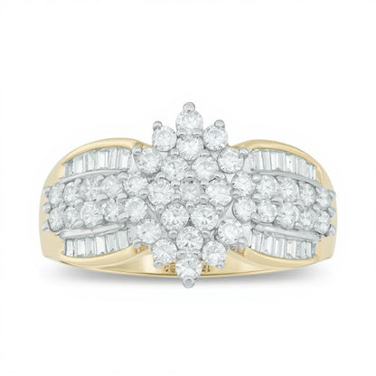 1.0 CT. TW Round and Baguette-Cut Multi-Diamond Engagement Ring in 14K Gold