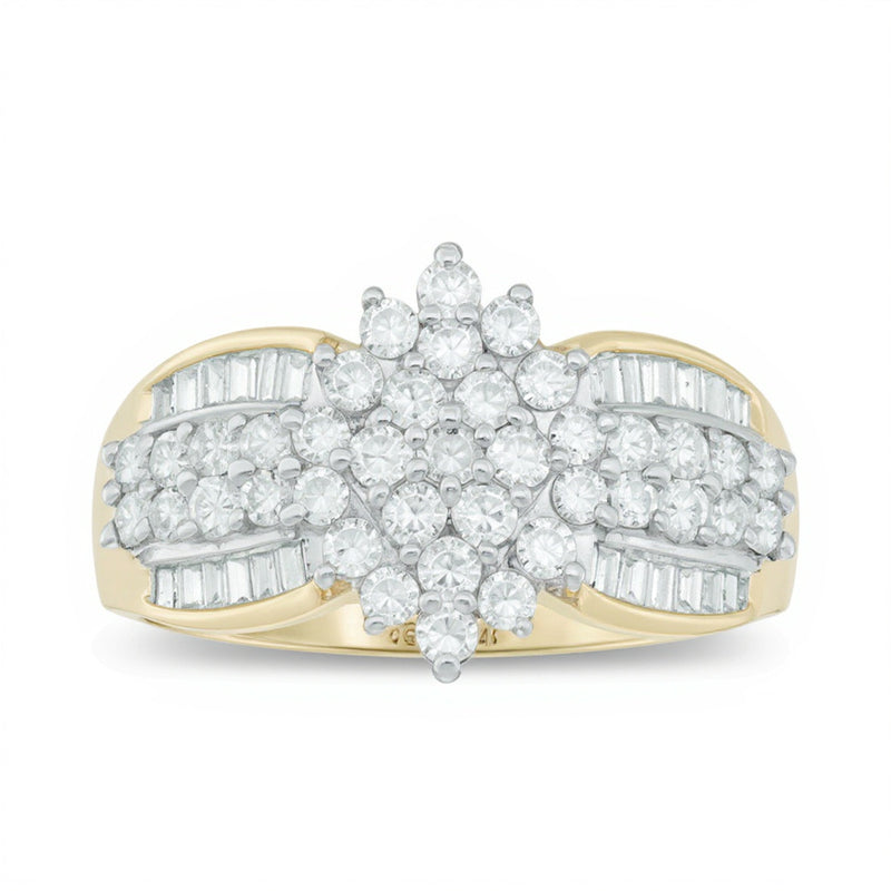 1.0 CT. TW Round and Baguette-Cut Multi-Diamond Engagement Ring in 14K Gold