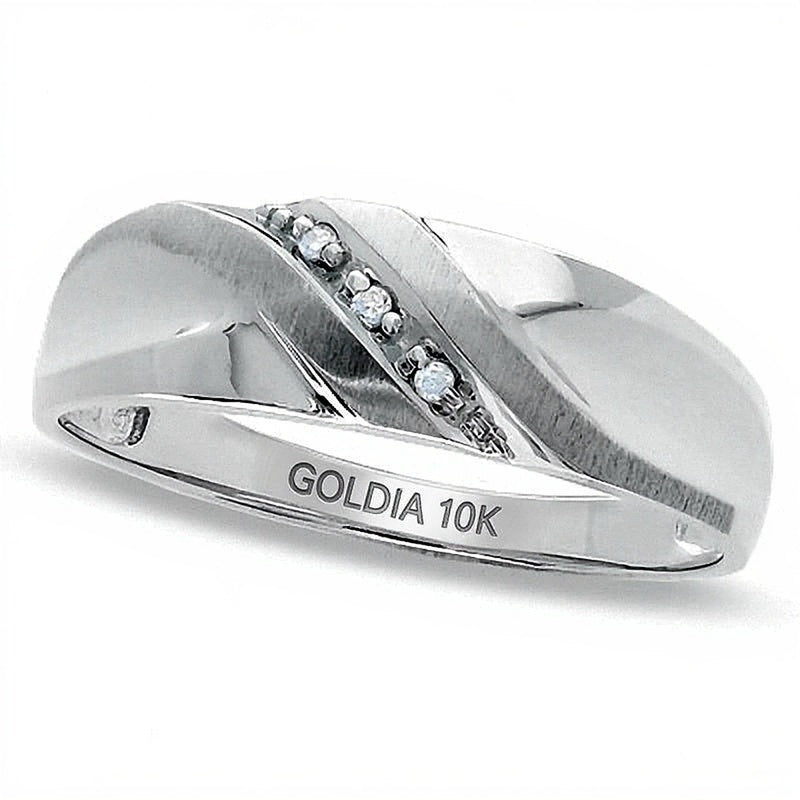 Diamond Accent Slant Wedding Band in 10K White Gold