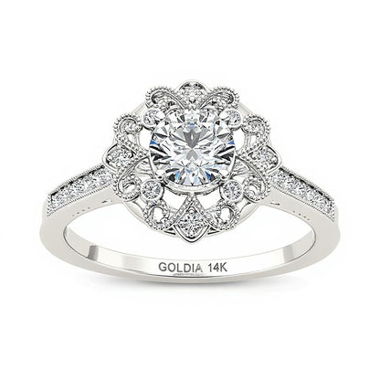 0.63 CT. TW Diamond Flower Frame Vintage-Style Engagement Ring in 14K White Gold