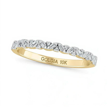 0.17 CT. TW Baguette and Round Diamond Zig-Zag Stackable Band in 10K Gold