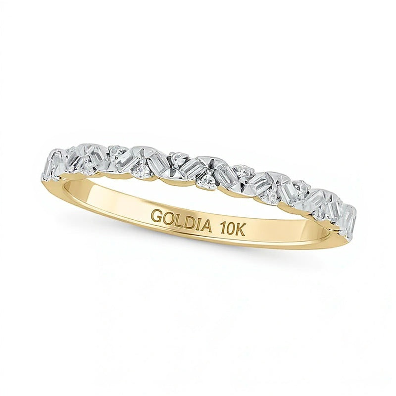 0.17 CT. TW Baguette and Round Diamond Zig-Zag Stackable Band in 10K Gold