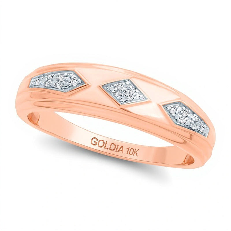 Diamond Accent Retro Geometric Wedding Band in 10K Rose Gold
