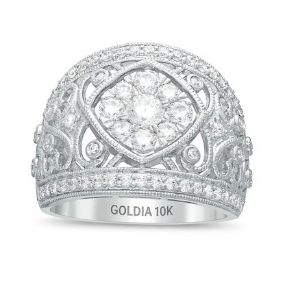 1.25 CT. TW Composite Diamond Tilted Square Filigree Vintage-Style Ring in 10K White Gold
