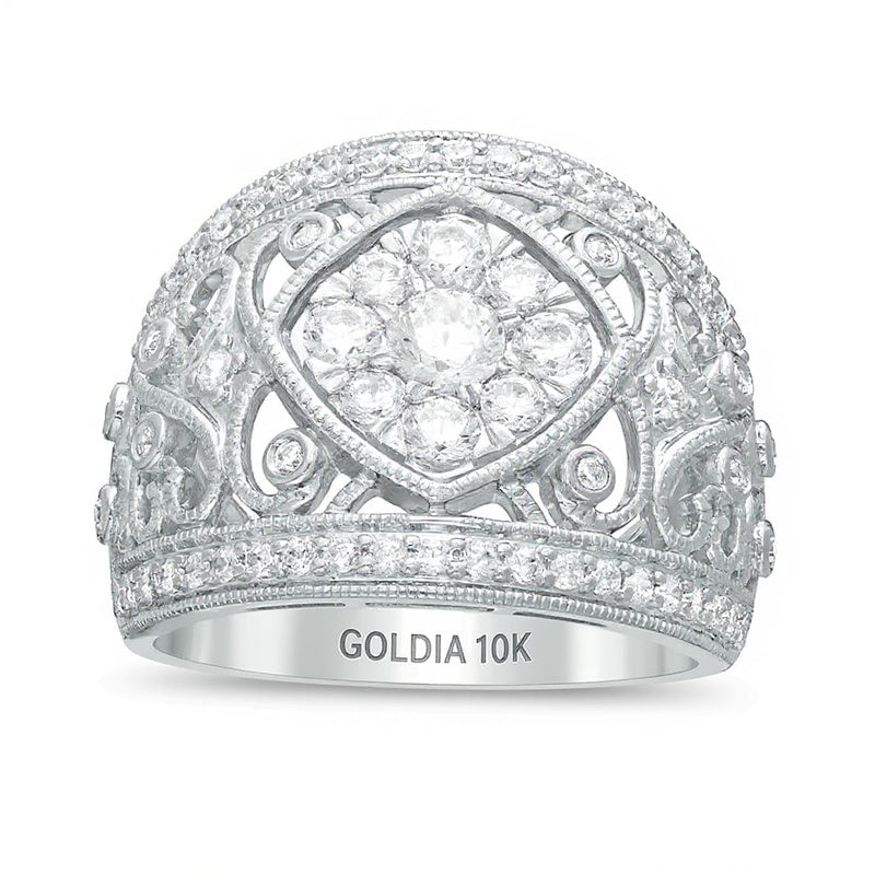 1.25 CT. TW Composite Diamond Tilted Square Filigree Vintage-Style Ring in 10K White Gold