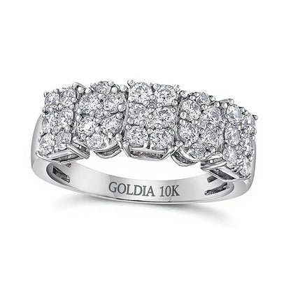 1.0 CT. TW Oval and Emerald Multi-Diamond Alternating Ring in 10K White Gold