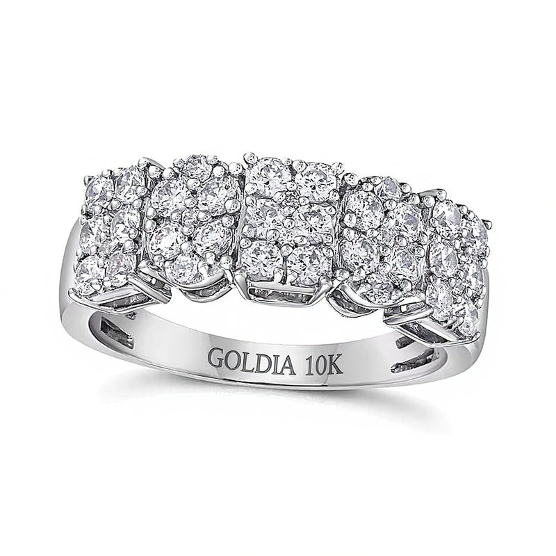 1.0 CT. TW Oval and Emerald Multi-Diamond Alternating Ring in 10K White Gold