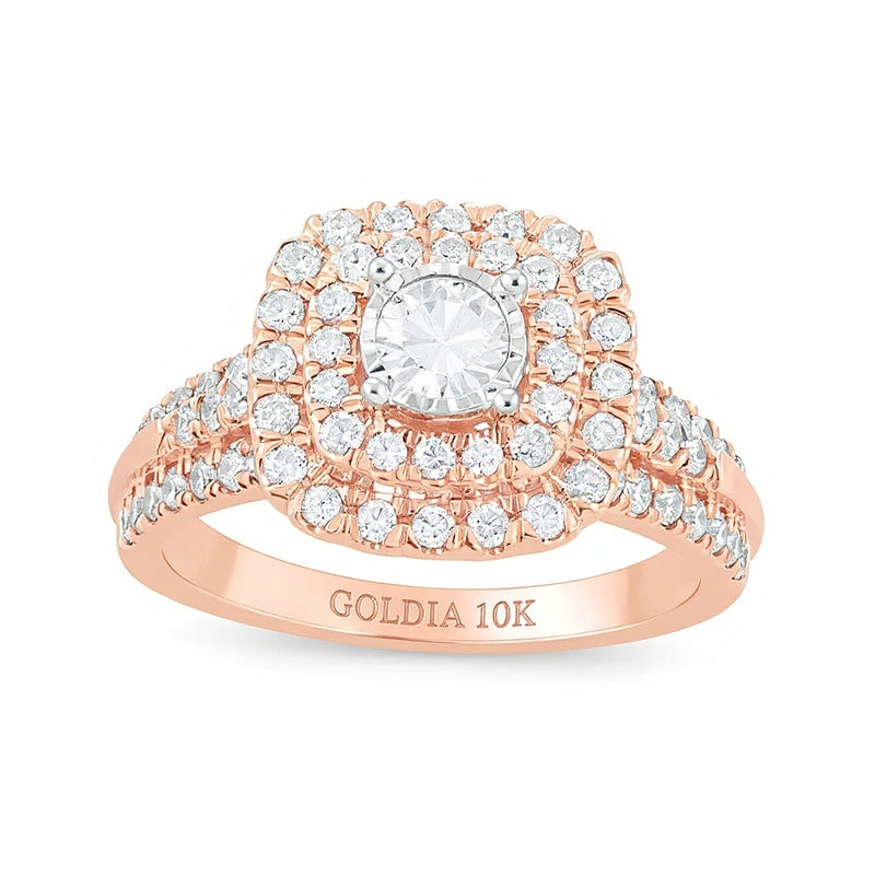 1.0 CT. TW Diamond Double Cushion Frame Engagement Ring in 10K Rose Gold