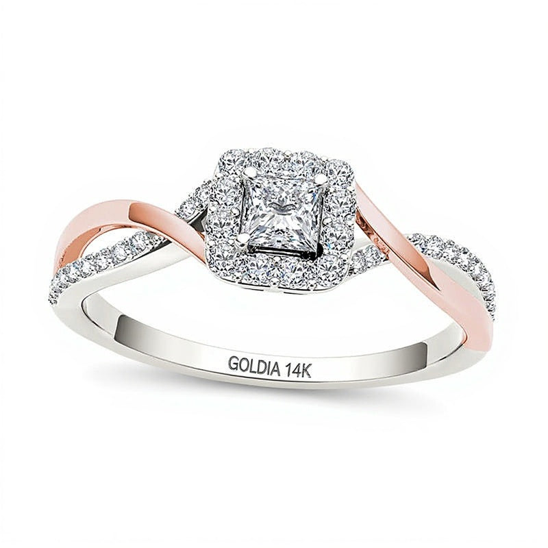 0.5 CT. TW Princess-Cut Diamond Square Frame Twist Engagement Ring in 14K Two-Tone Gold