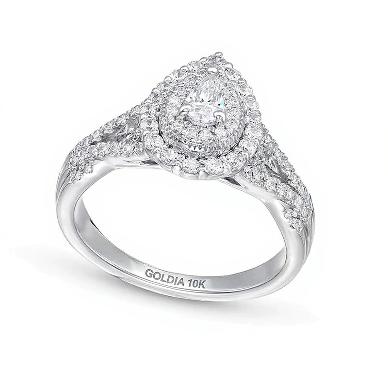 0.63 CT. TW Pear-Shaped Diamond Layered Twist Shank Engagement Ring in 10K White Gold