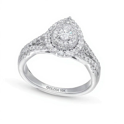 0.63 CT. TW Pear-Shaped Diamond Layered Twist Shank Engagement Ring in 10K White Gold