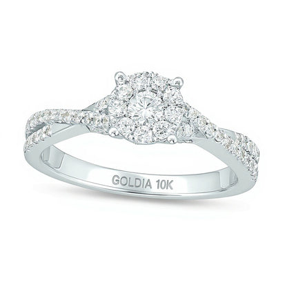 0.5 CT. TW Diamond Frame Crossover Shank Engagement Ring in 10K White Gold