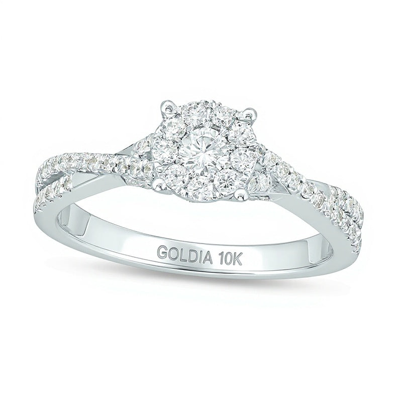 0.5 CT. TW Diamond Frame Crossover Shank Engagement Ring in 10K White Gold