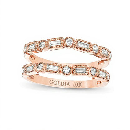 0.5 CT. TW Baguette and Round Diamond Alternating Art Deco Vintage-Style Solitaire Enhancer in 10K Rose Gold