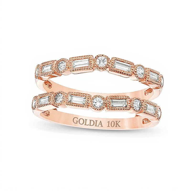 0.5 CT. TW Baguette and Round Diamond Alternating Art Deco Vintage-Style Solitaire Enhancer in 10K Rose Gold