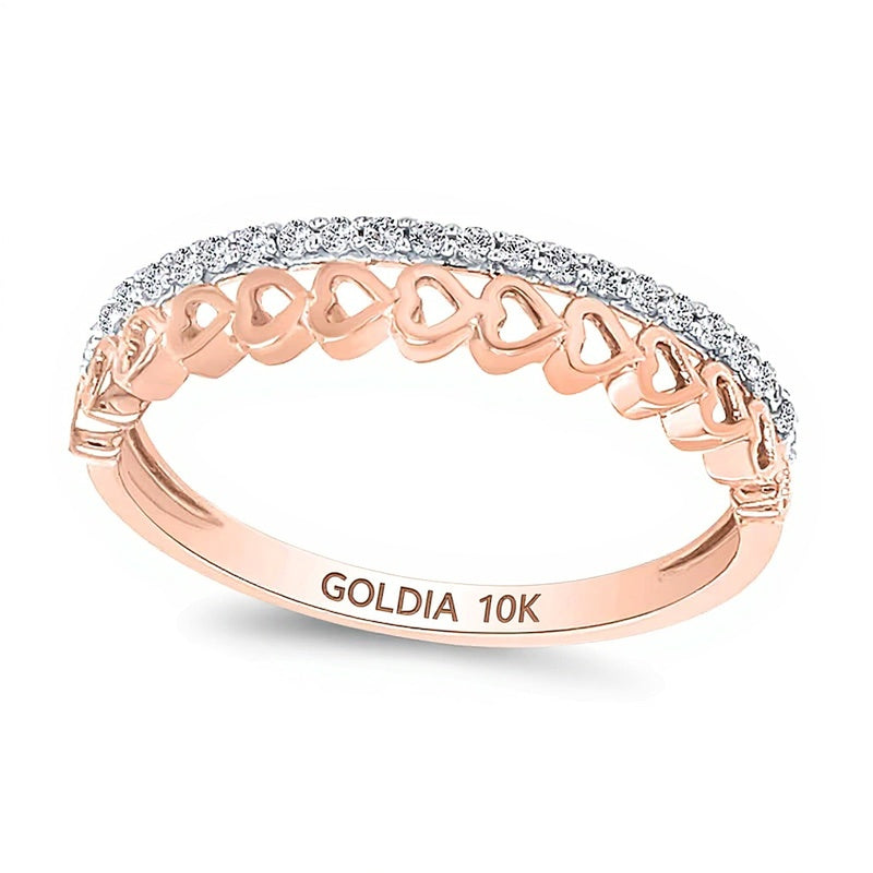0.13 CT. TW Diamond Edge and Hearts Double Row Stackable Band in 10K Rose Gold