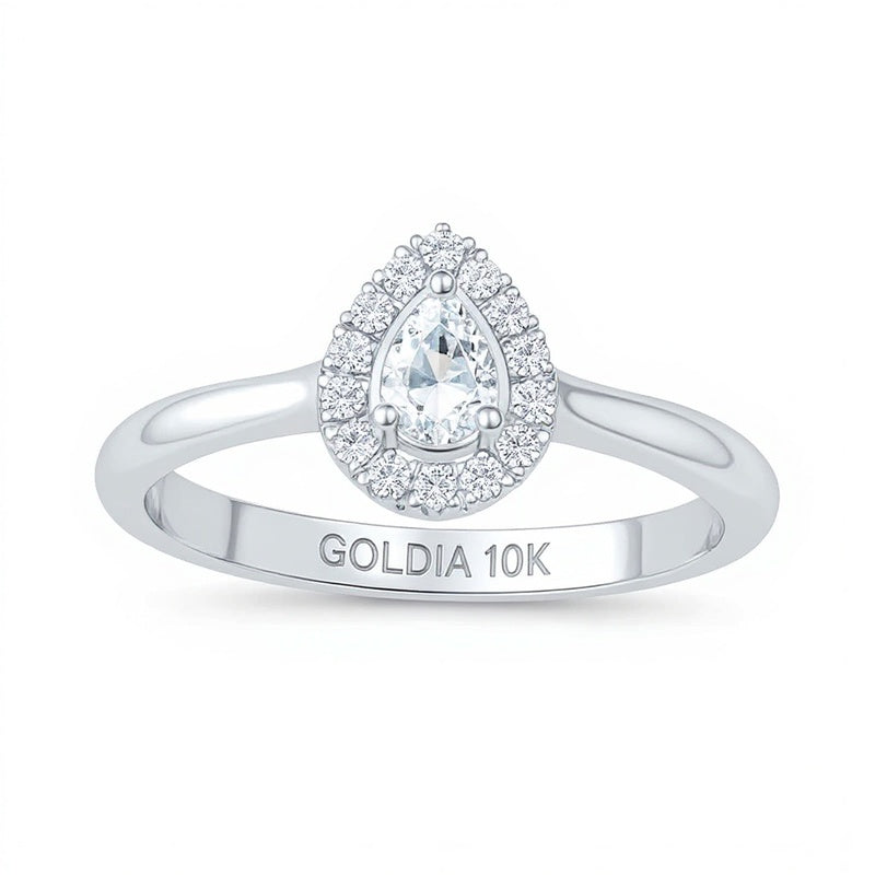 0.25 CT. TW Pear-Shaped Diamond Frame Promise Ring in 10K White Gold