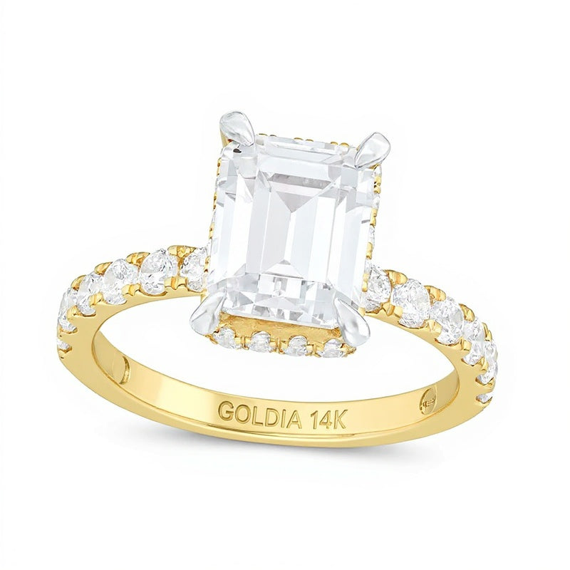 3.88 CT. TW Emerald-Cut Lab-Grown Diamond Hidden Frame Engagement Ring in 14K Gold (I/SI2)