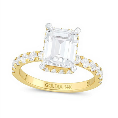 3.88 CT. TW Emerald-Cut Lab-Grown Diamond Hidden Frame Engagement Ring in 14K Gold (I/SI2)