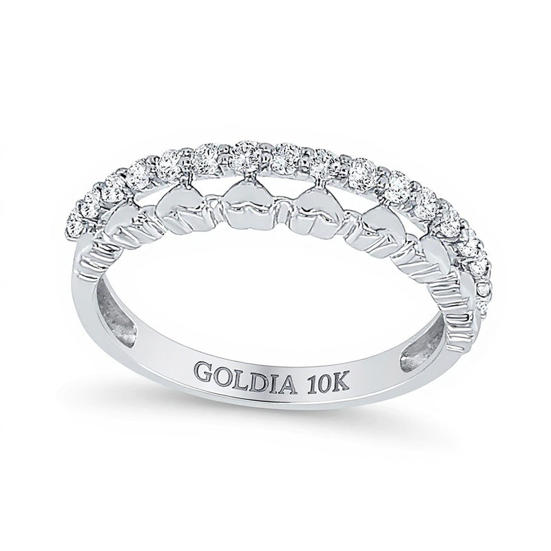 0.2 CT. TW Diamond Edge Hearts Stacked Band in 10K White Gold