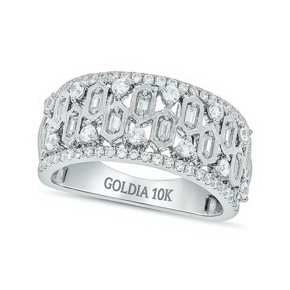 0.75 CT. TW Diamond Edge Hexagon Pattern Band in 10K White Gold