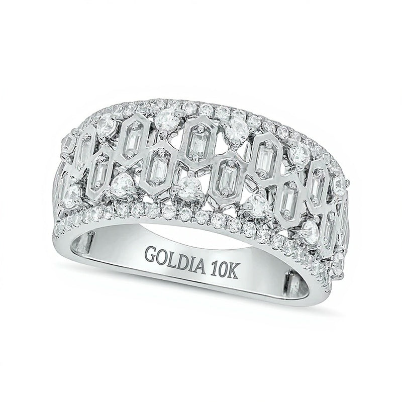 0.75 CT. TW Diamond Edge Hexagon Pattern Band in 10K White Gold