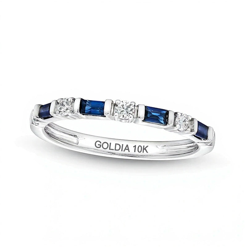 Alternating Baguette-Cut Blue Sapphire and 0.17 CT. TW Diamond Station Band in 10K White Gold