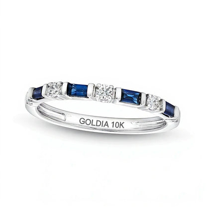 Alternating Baguette-Cut Blue Sapphire and 0.17 CT. TW Diamond Station Band in 10K White Gold