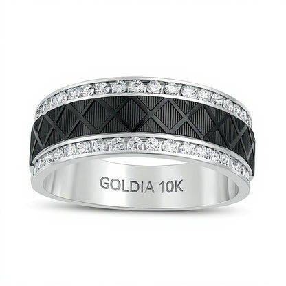 0.5 CT. TW Diamond Zig-Zag Center Wedding Band in 10K White Gold with Black Rhodium