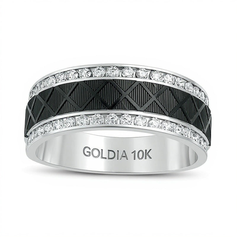 0.5 CT. TW Diamond Zig-Zag Center Wedding Band in 10K White Gold with Black Rhodium