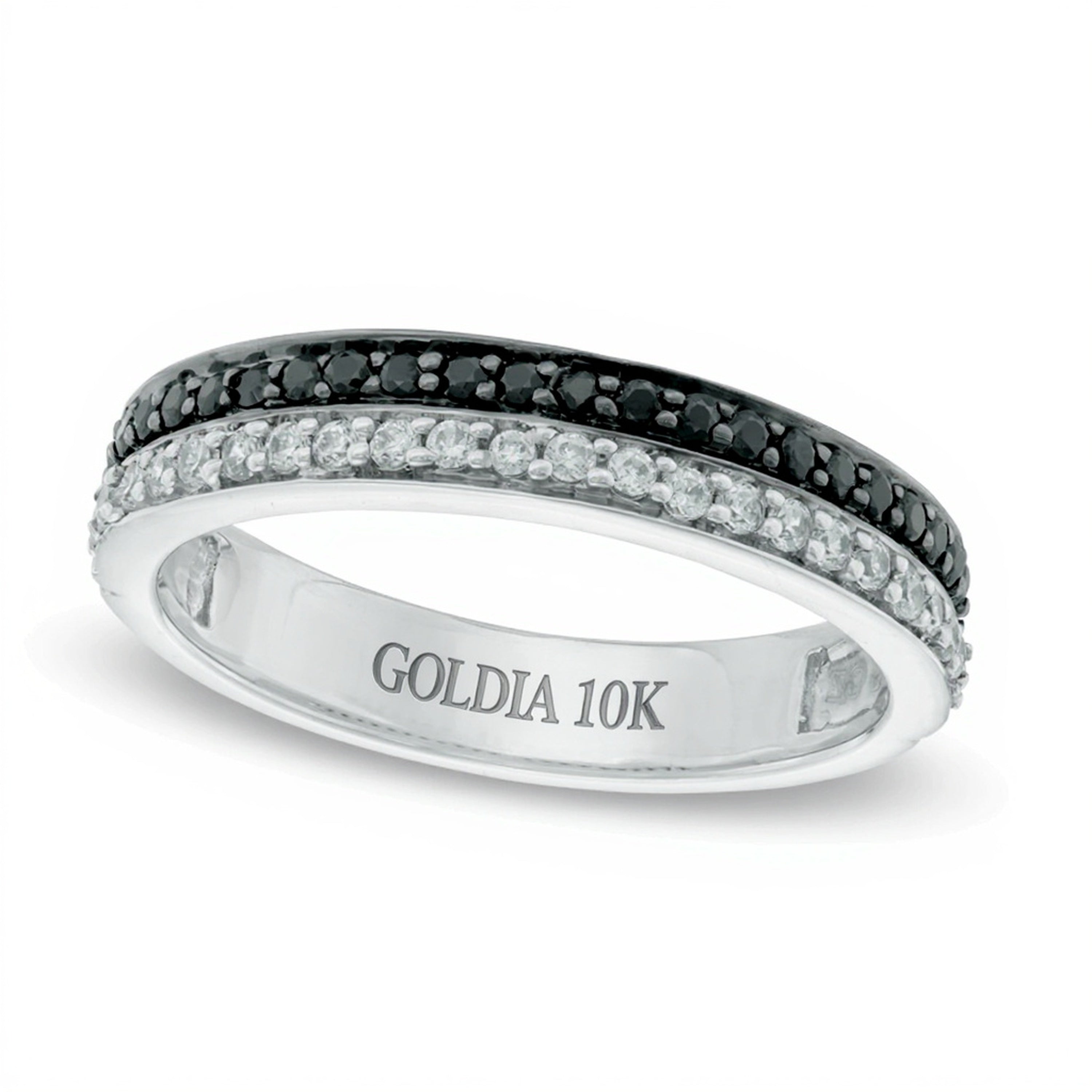 0.33 CT. TW Enhanced Black and White Diamond Double Row Band in 10K White Gold