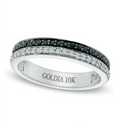 0.33 CT. TW Enhanced Black and White Diamond Double Row Band in 10K White Gold