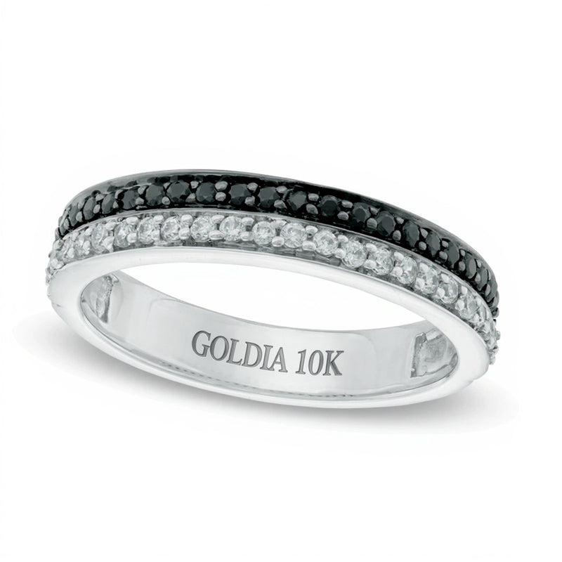 0.33 CT. TW Enhanced Black and White Diamond Double Row Band in 10K White Gold