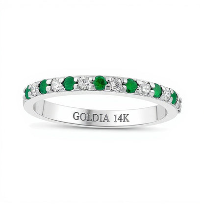 Emerald and 0.17 CT. TW Diamond Alternating Band in 14K White Gold