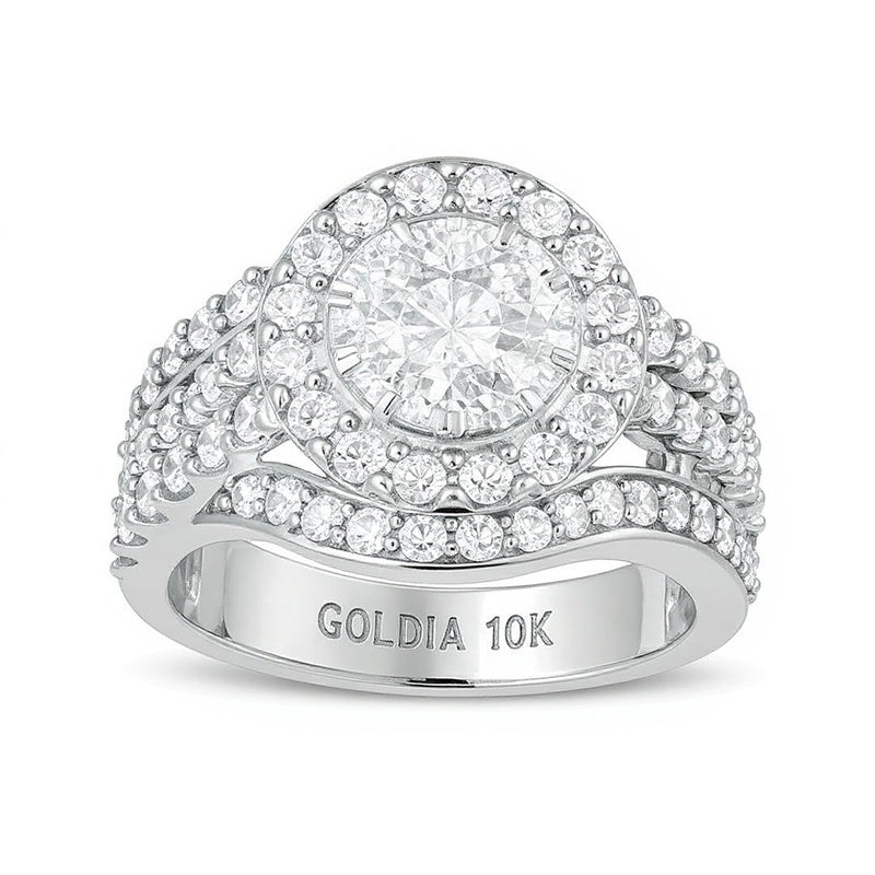 2.0 CT. TW Composite Diamond Bypass Multi-Row Split Shank Engagement Ring in 10K White Gold