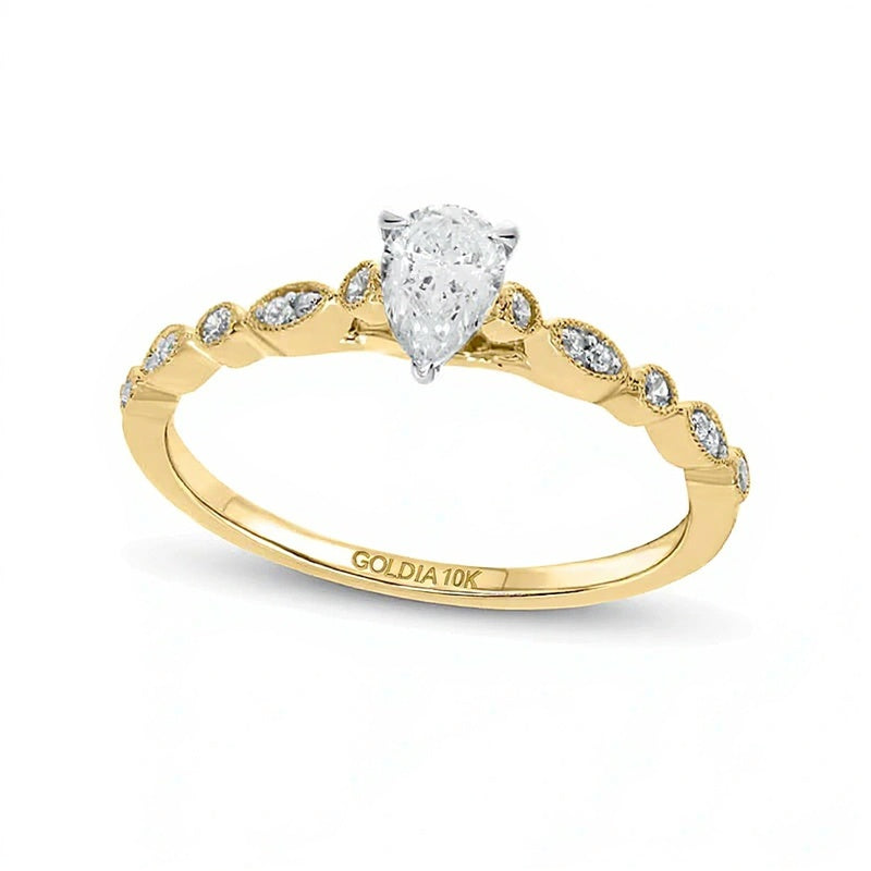 0.5 CT. TW Pear-Shaped Diamond Vintage-Style Scallop Shank Engagement Ring in 10K Gold (I/I2)